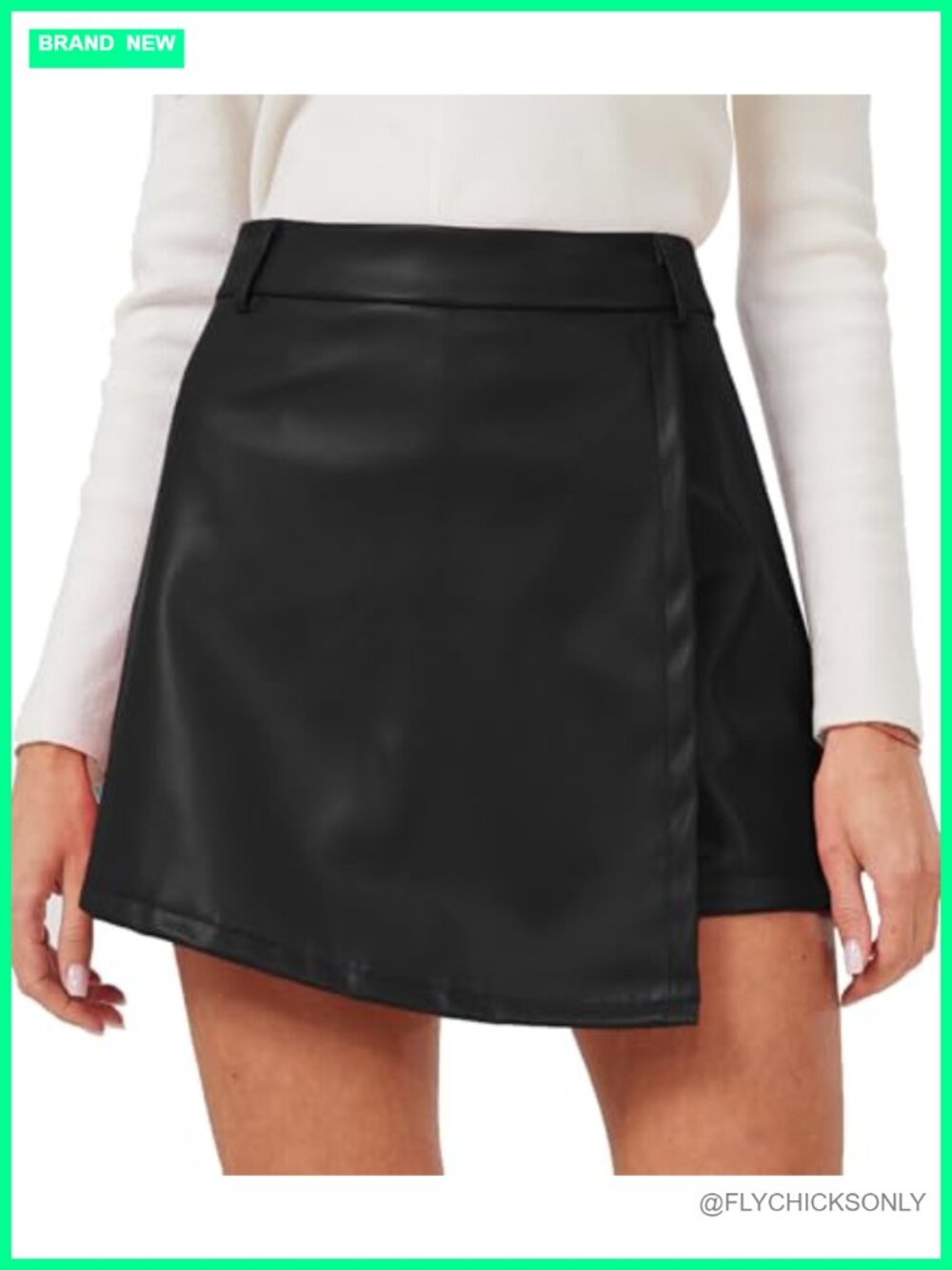 Women's High Waisted Faux Leather Skort Ruched Wrap Split Mini Skort